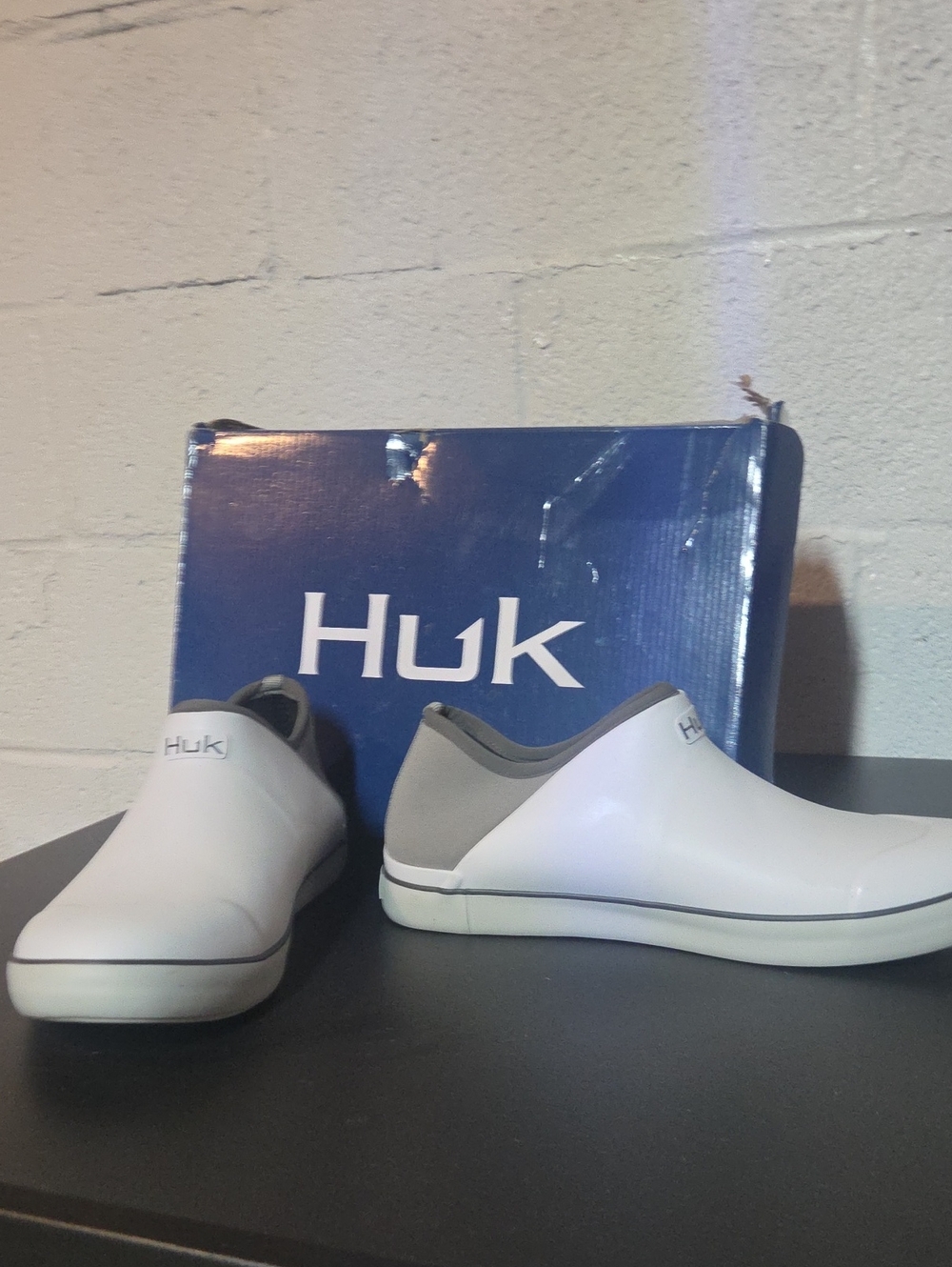 Huk Men’s Rouge Wave White and Gray Slip-On Boat Shoes